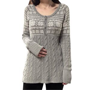 Sonoma | Y2K Knit Snowflake Fair Isle Patterned Button Chest Babydoll Sweater